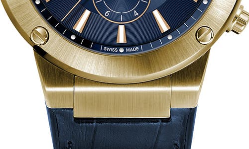 Ferragamo Chrono Leather Watch In Blue/gold