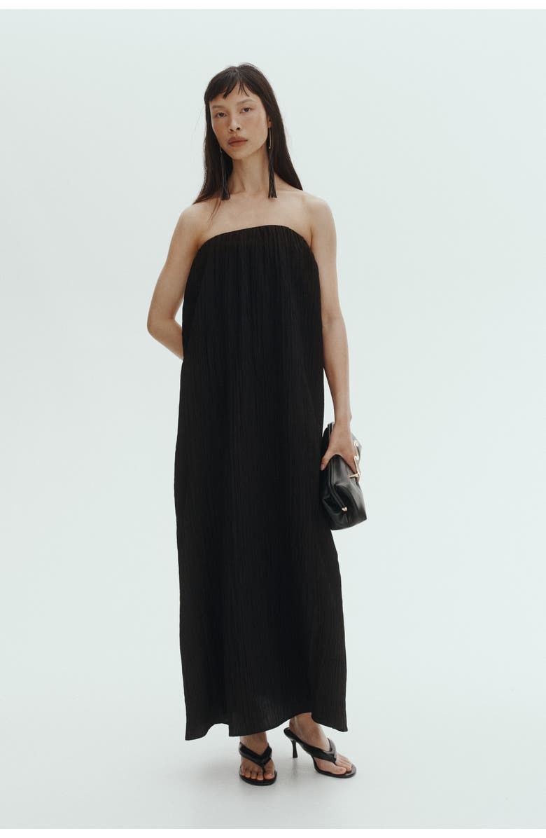 H&M Crinkled Bandeau Dress, Alternate, color, Black
