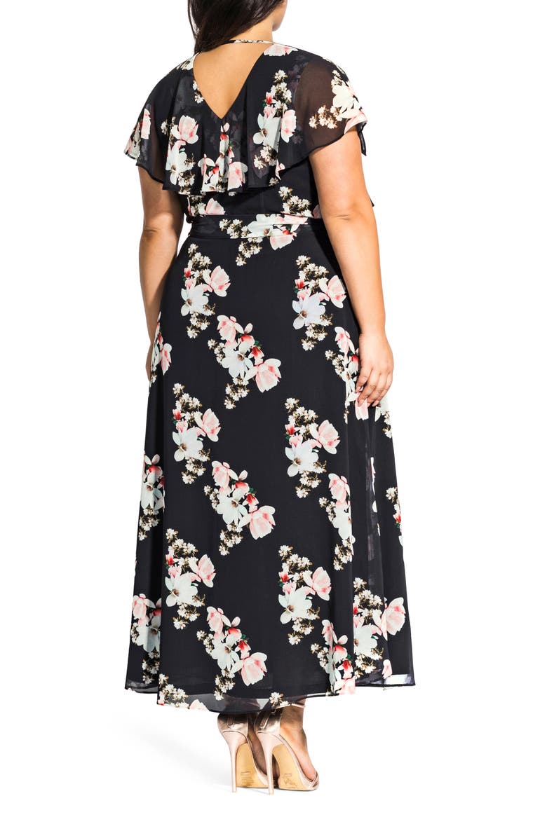 City Chic Sacred Lotus Woven Wrap Maxi Dress, Alternate, color, 