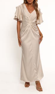Petal & Pup Georgianna Center Ruched Satin Maxi Dress