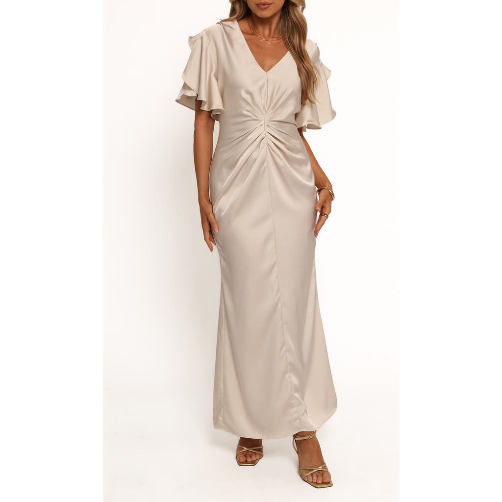Petal And Pup Petal & Pup Georgianna Center Ruched Satin Maxi Dress In Gray