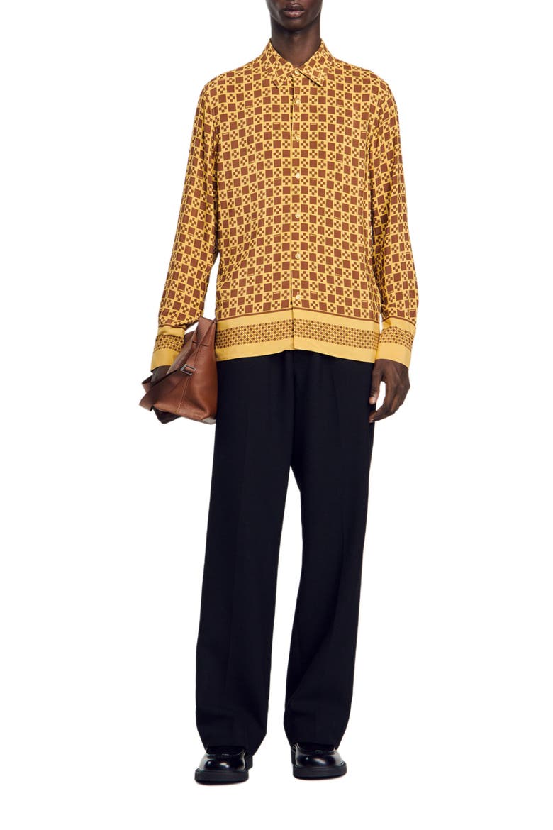 Square cross motif flowing shirt, Alternate, color, Camel