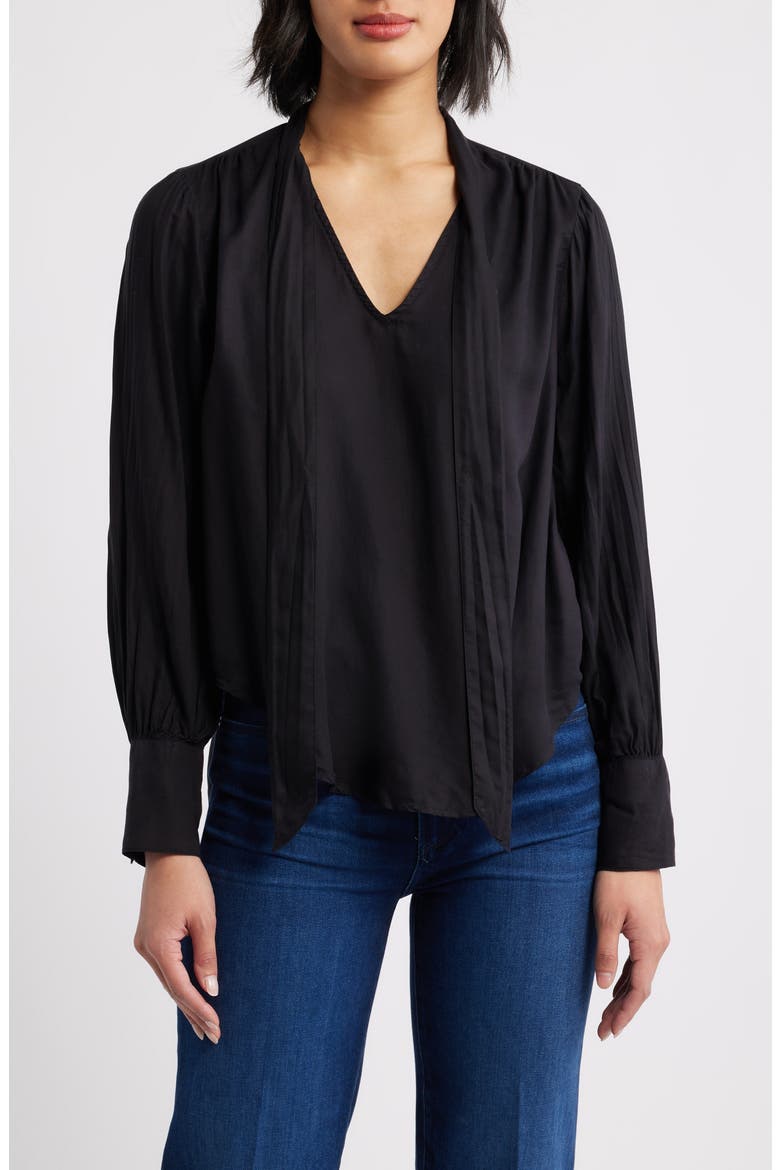Tie Neck Top, Main, color, BLACK