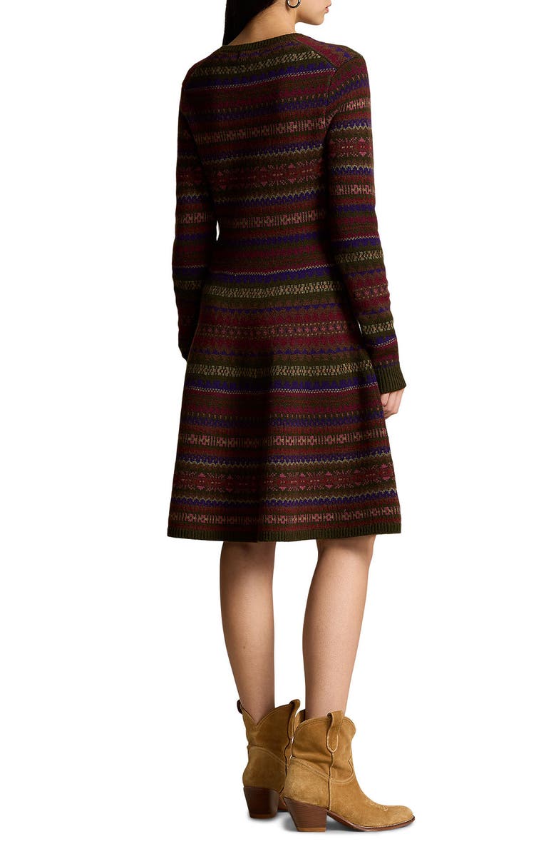 Ralph Lauren Fair Isle Long Sleeve Sweater Dress, Alternate, color, Olive Multi