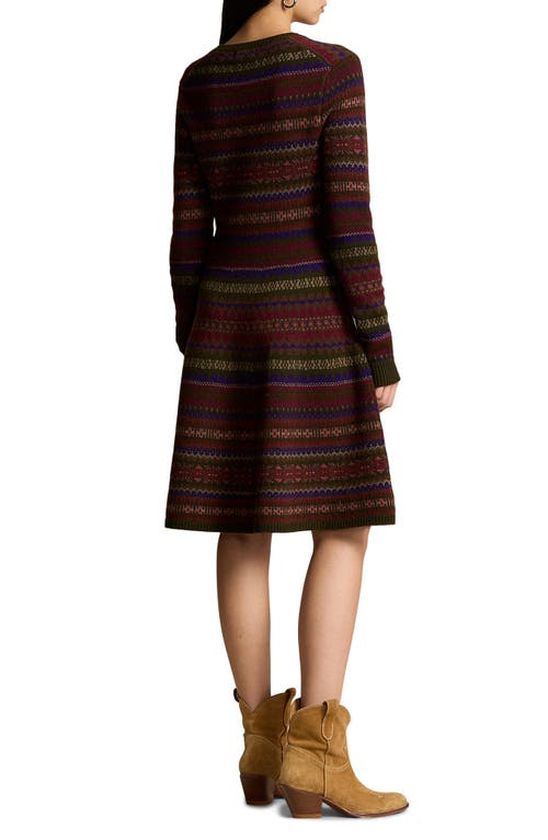 Ralph Lauren Fair Isle Long Sleeve Sweater Dress In Olive Multi