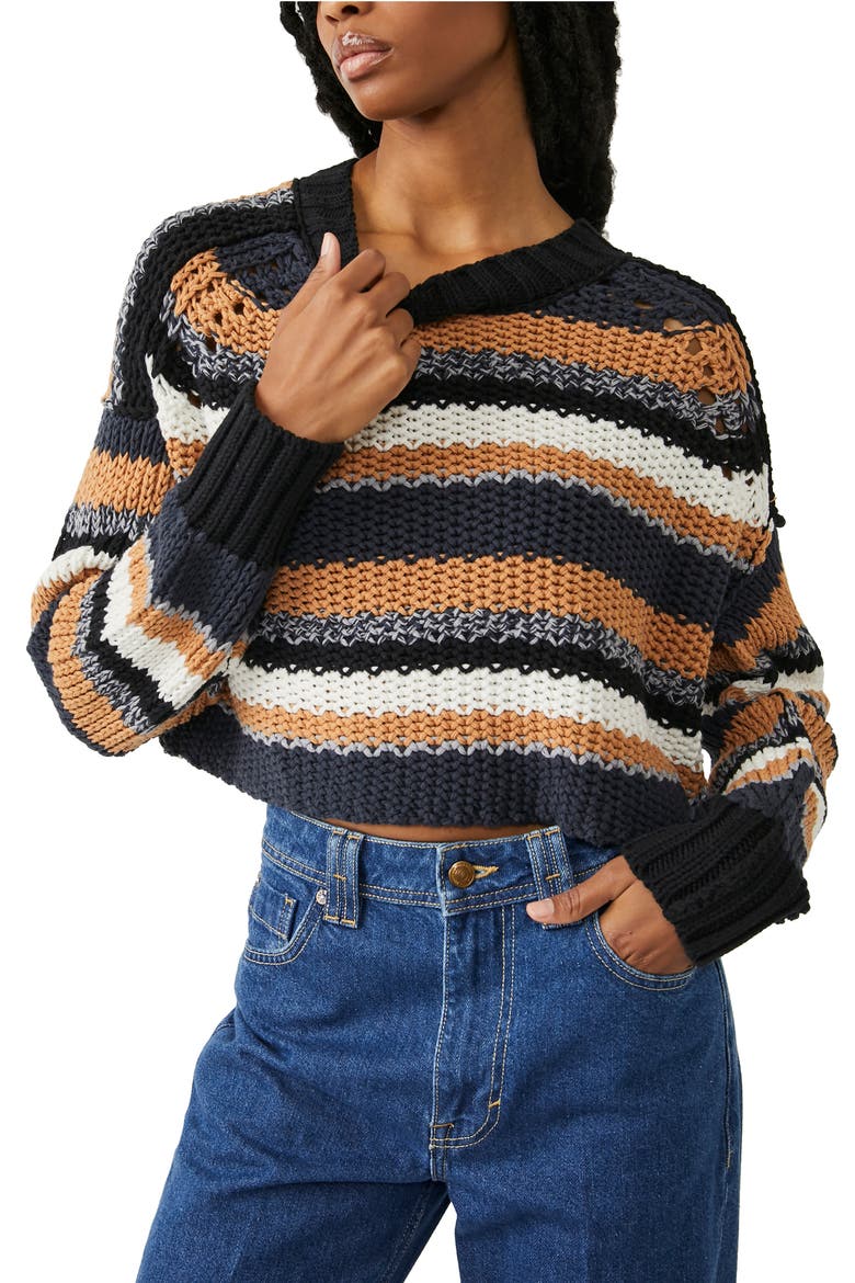 Devon Stripe Crop Sweater, Main, color, SUNFLOWER SEED