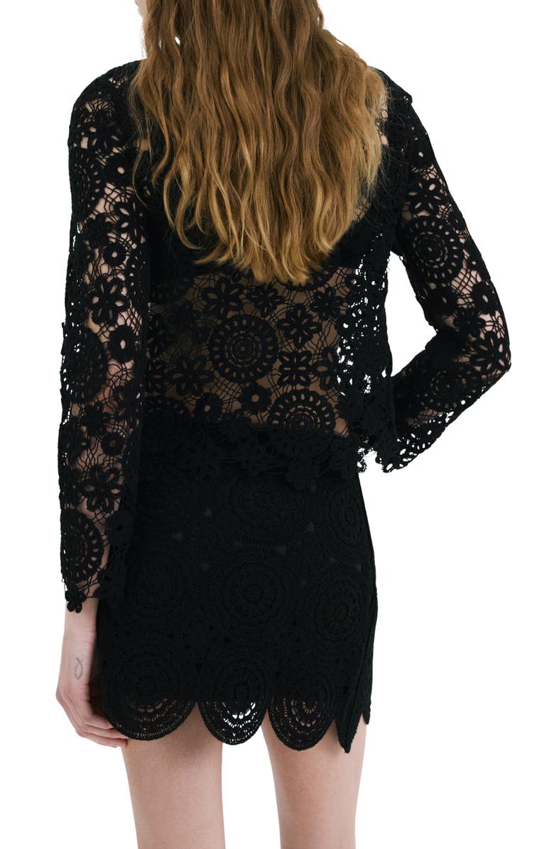 MANGO Open Work Floral Sweater, Alternate, color, Black