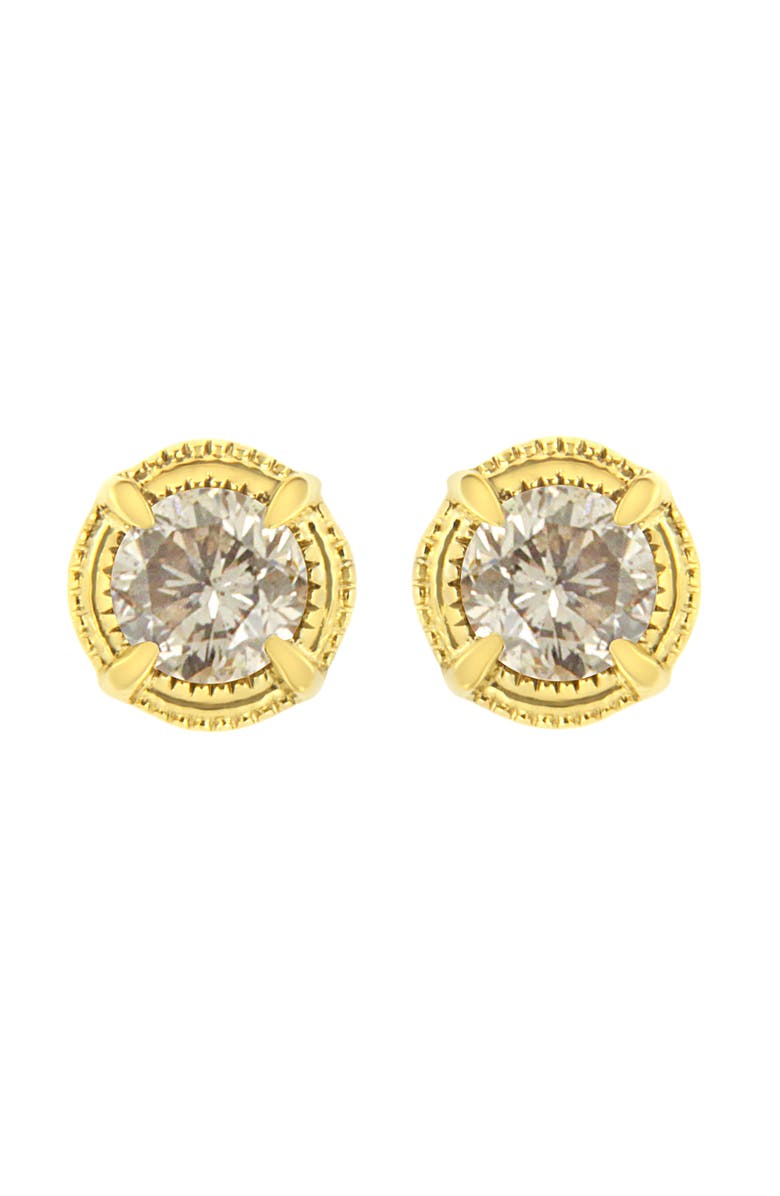 Haus of Brilliance 14K Yellow Gold Plated Silver 1/3 Ct Diamond Solitaire Milgrain Stud Earrings, Main, color, Yellow