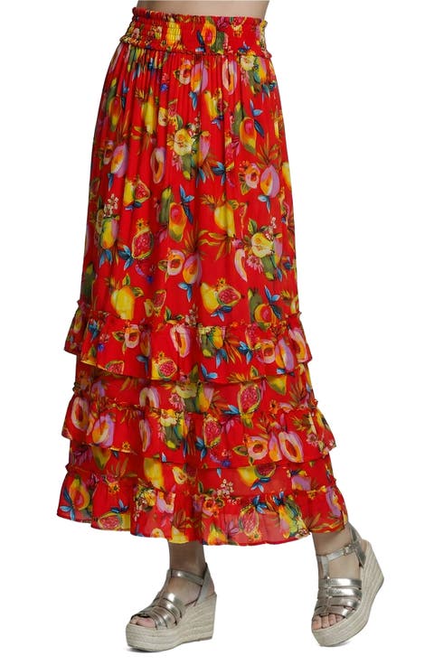 Tiered Pull-On Midi Skirt