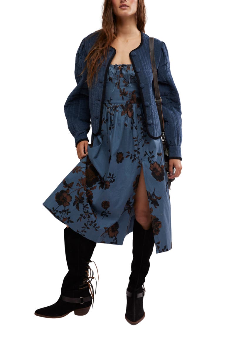 Natalia Stretch Cotton Quilted Jacket, Alternate, color, DARK DENIM