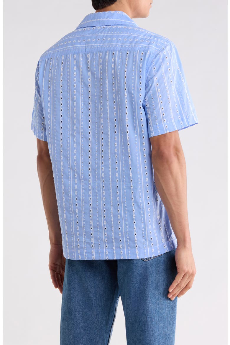 Embroidered Striped Relaxed Fit Camp Shirt, Alternate, color, BLUE/ WHITE