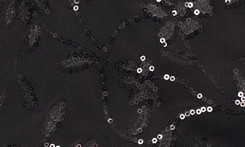 Vince Camuto Floral Sequin Flutter Sleeve Top In Black