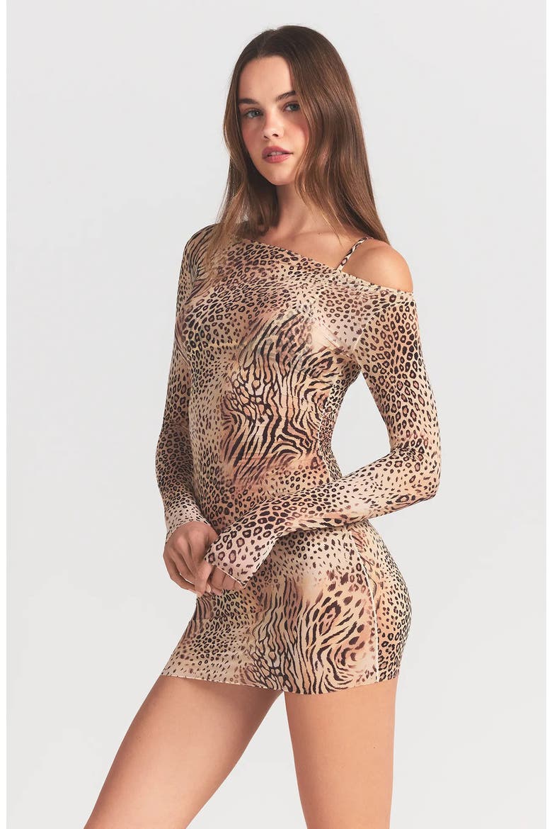 Boat Neck Minidress, Alternate, color, SAND MULTI ANIMAL