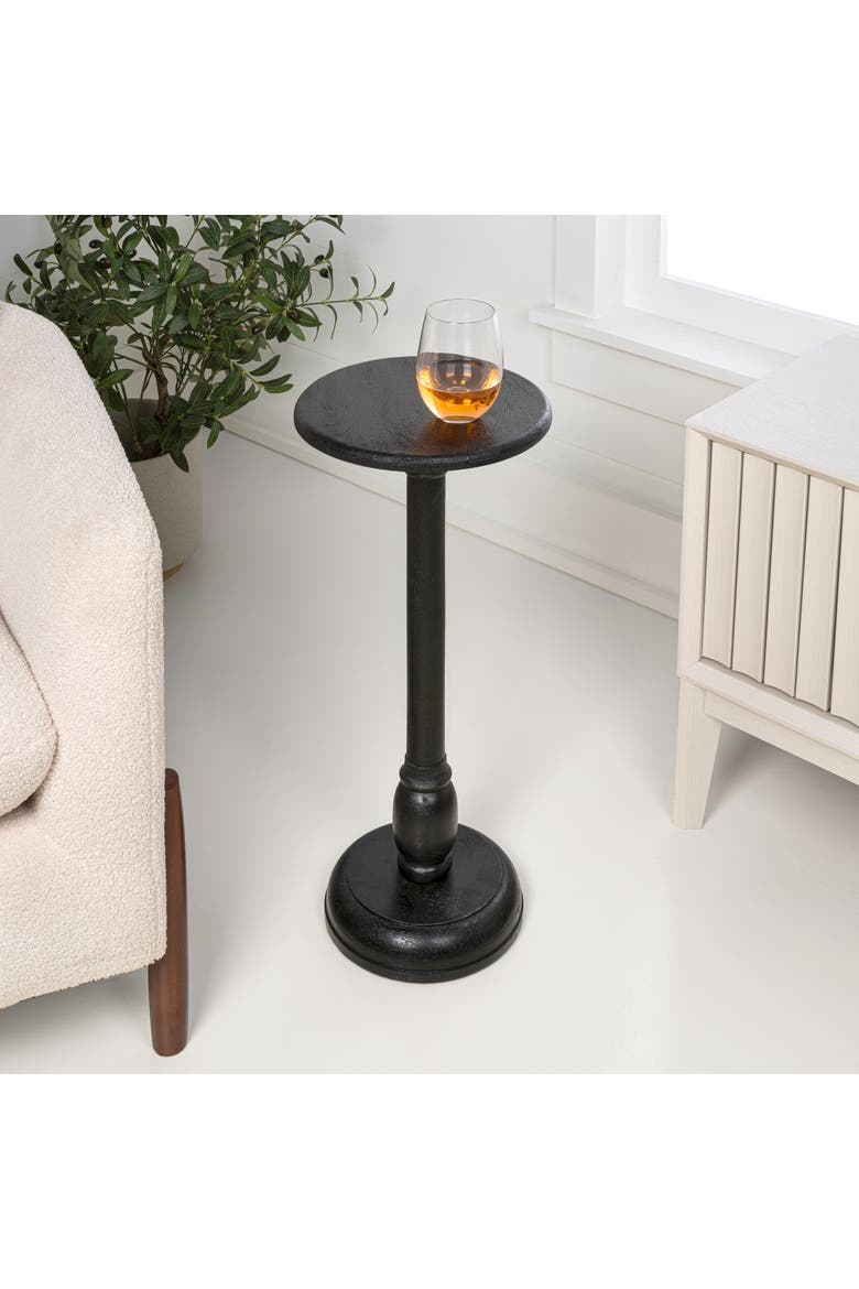 Leopold Traditional Solid Round Pedestal Drink Table, Turned Accent Martini Table for Living Room, Alternate, color, Black