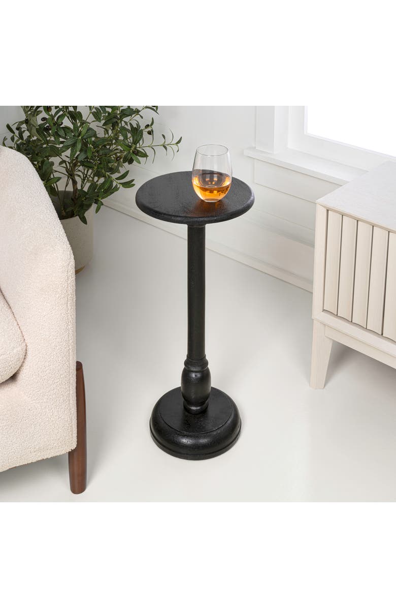 JONATHAN Y Leopold 24.5" Cottage Designer Mango Wood Pedestal Round Drink Table and Decorative End Table, Alternate, color, Black