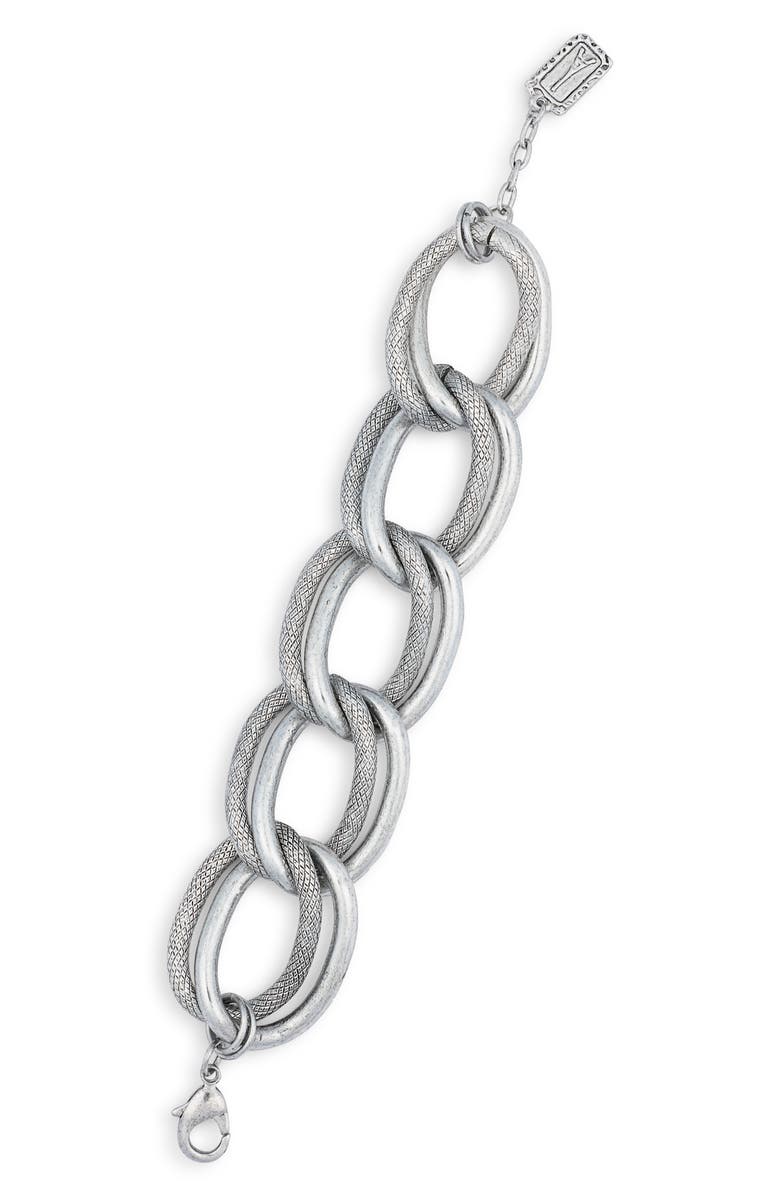 Karine Sultan Textured Link Bracelet, Main, color, Silver
