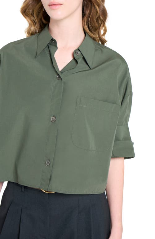Twp Next Ex Crop Cotton Button-up Shirt In Green