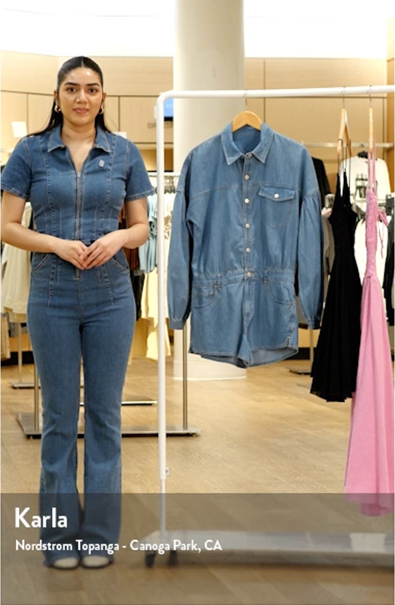 Zodiac Long Sleeve Cotton Chambray Romper, sales video thumbnail