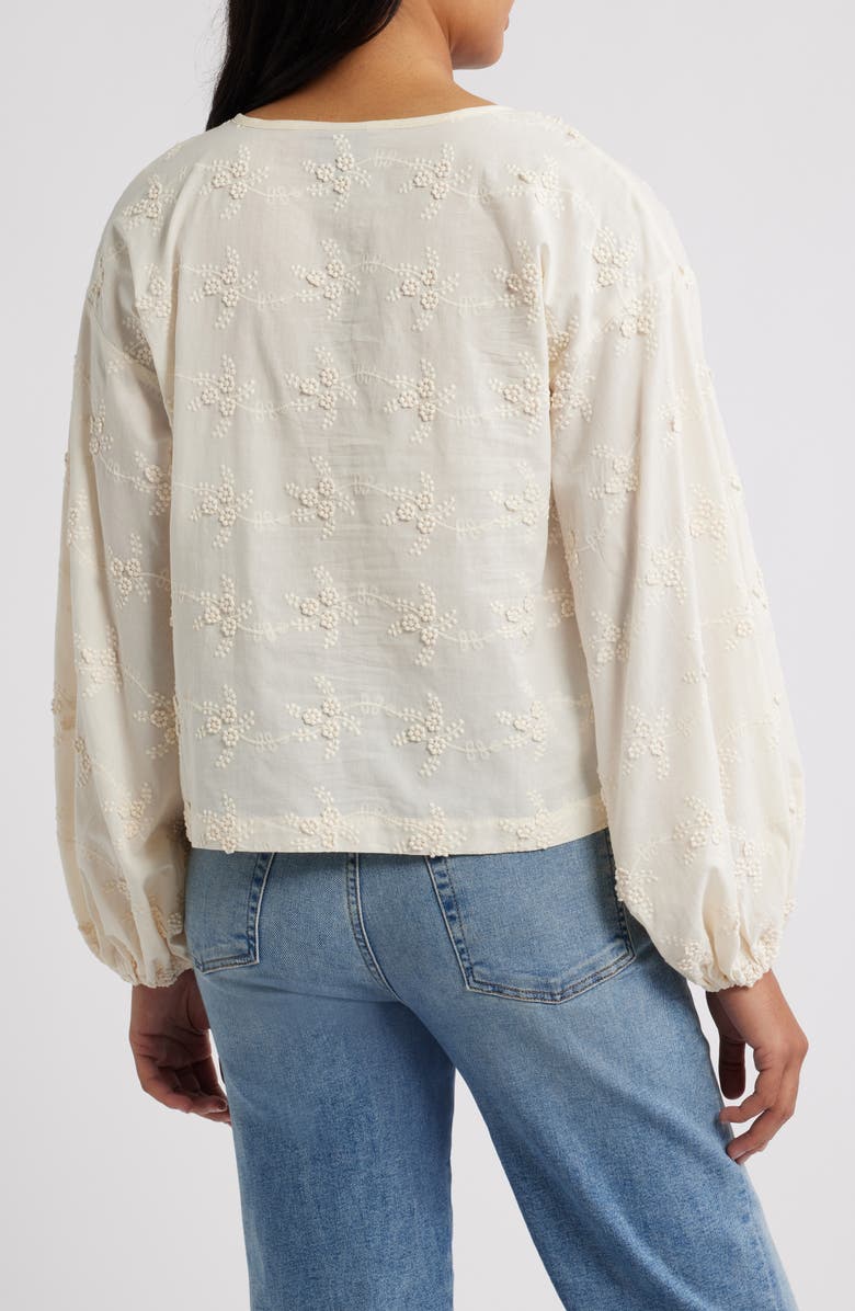 Bobeau Balloon Sleeve Tie Neck Cotton Top, Alternate, color, Cream