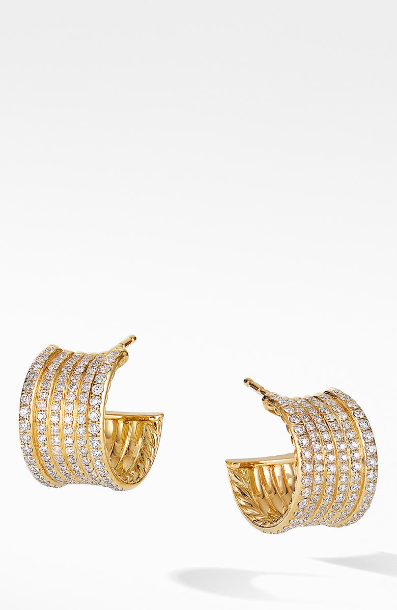 David Yurman Origami Cable Huggie Hoops in 18K Yellow Gold and Full Pavé, Main, color,