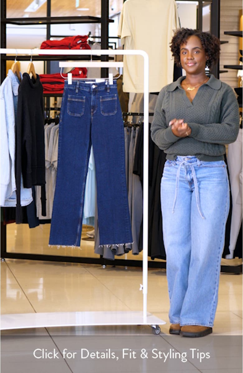 Alex Raw Hem Patch Pocket Crop Flare Jeans, sales video thumbnail