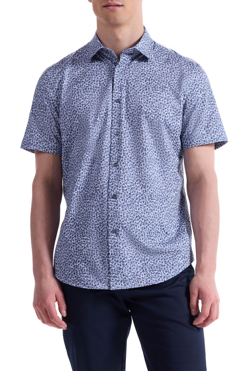 Bugatchi Miles OoohCotton<sup>®</sup> Short Sleeve Button-Up Shirt, Main, color, Cobalt