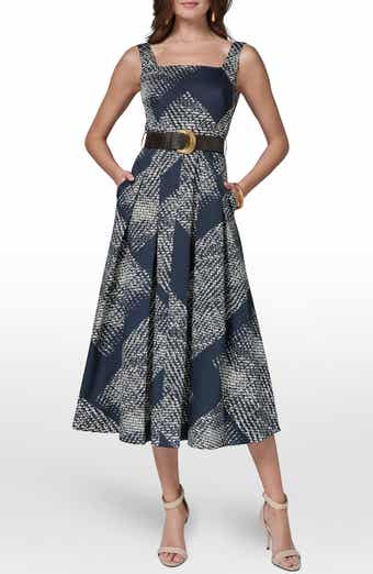 Abstract Print Belted Stretch Cotton Dress