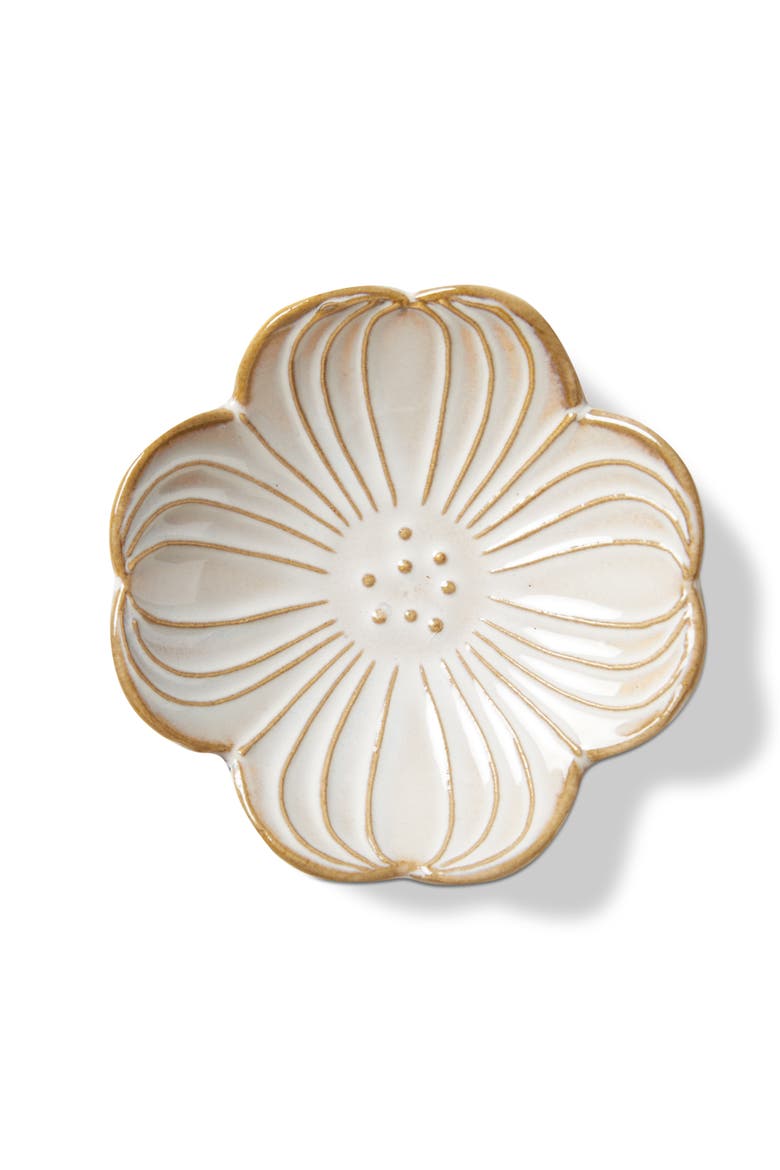 Cornus Flower Trinket Dish White Stoneware Everyday, Main, color, White