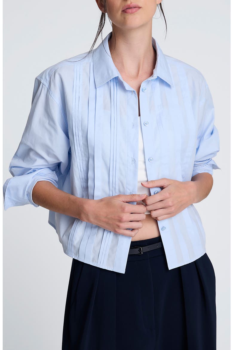 Stripe Crop Tuxedo Button-Up Shirt, Alternate, color, CLOUD BLUE