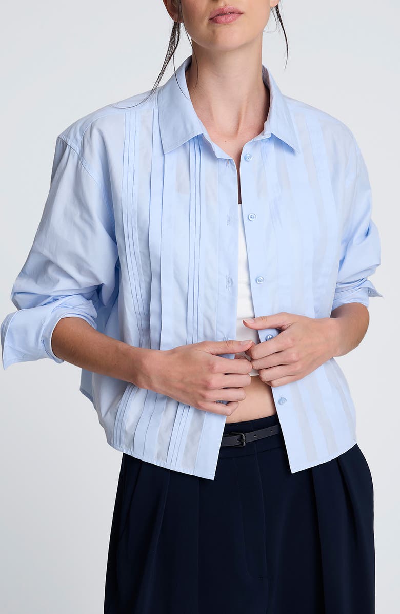 Kenneth Cole Stripe Crop Tuxedo Button-Up Shirt, Alternate, color, Cloud Blue