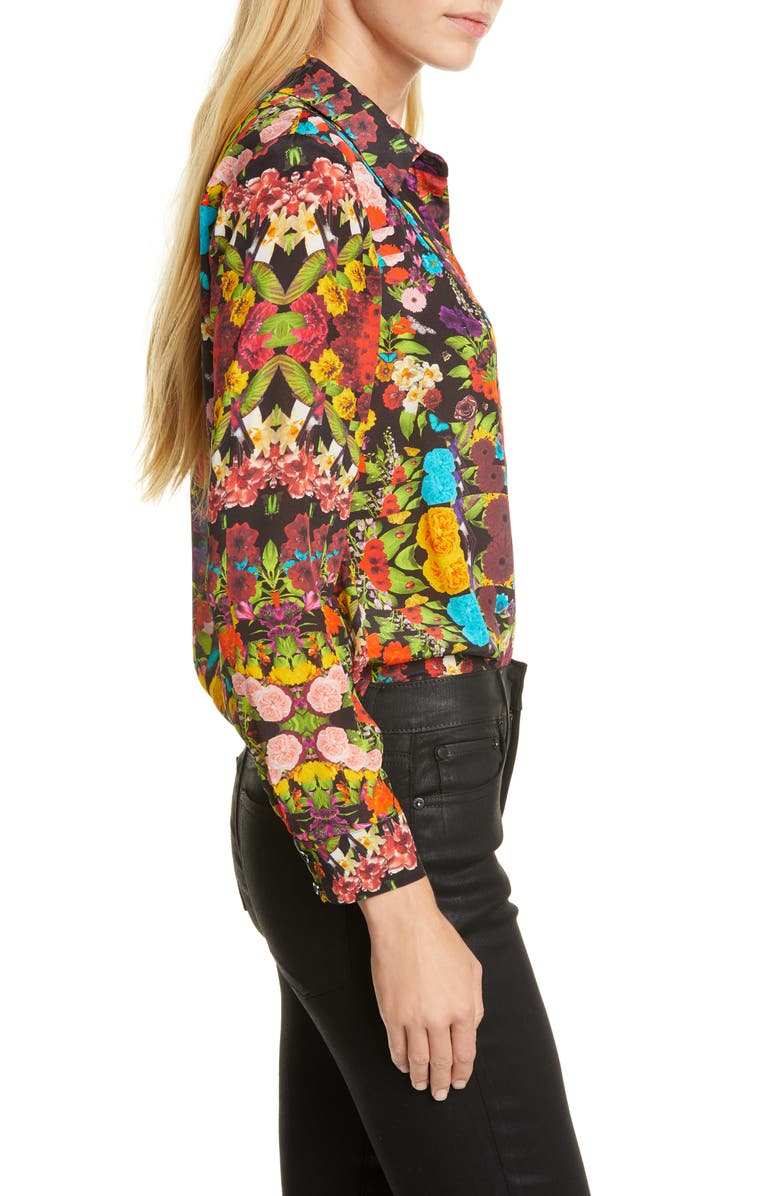 Alice + Olivia Willa Floral Pleated Placket Silk Blouse, Alternate, color,