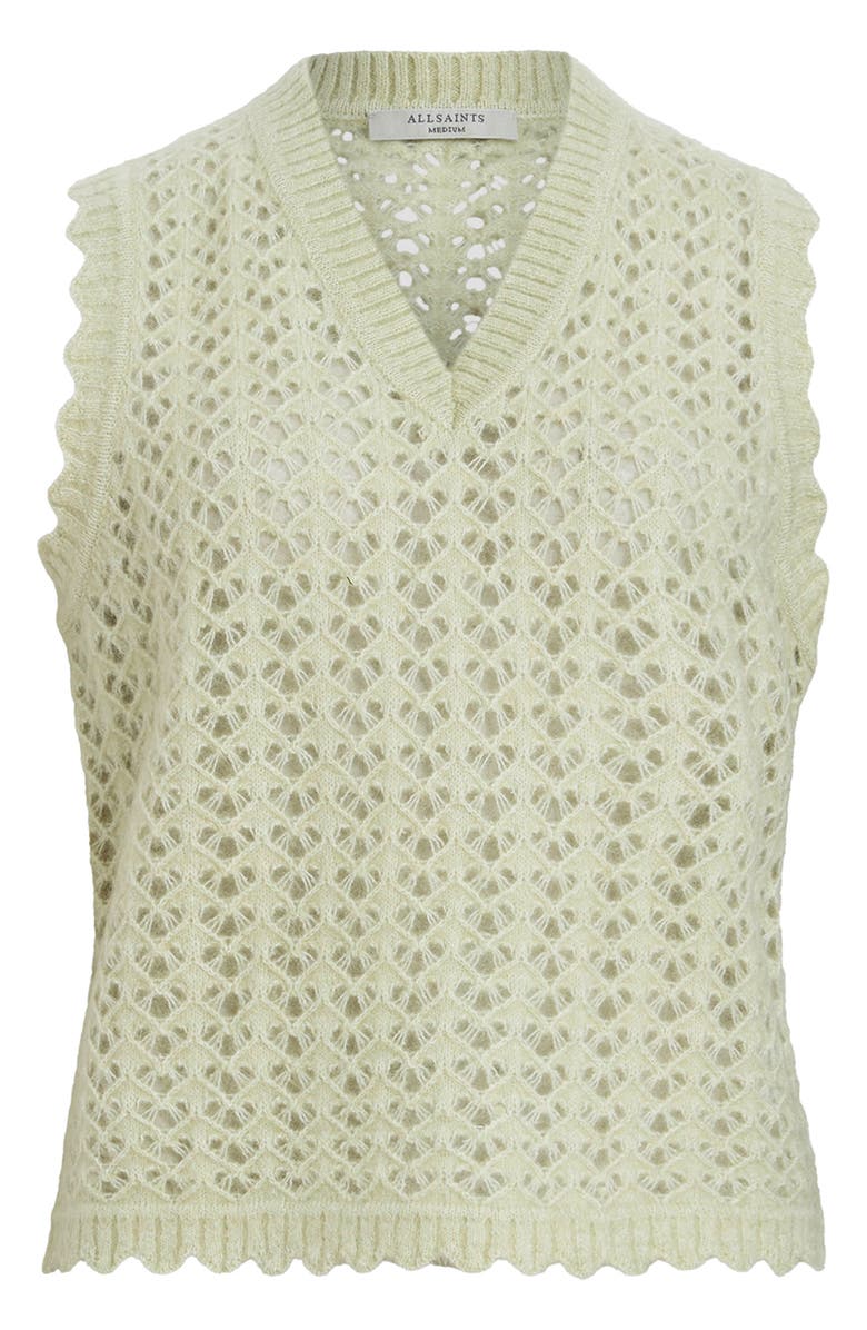 AllSaints Vivian Openwork Sweater Vest, Alternate, color, Earth Green