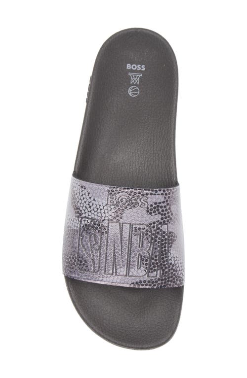 Hugo Boss Boss Nba Bay It Slide Sandal In Open Grey