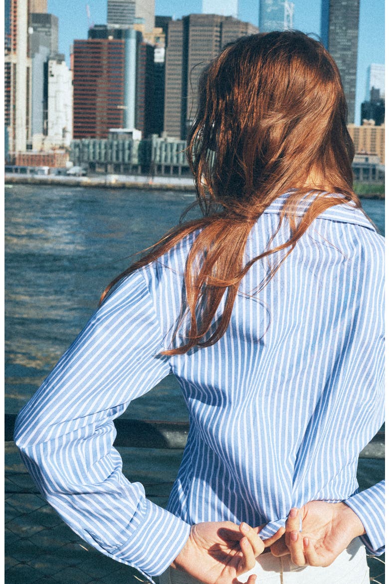 Striped Tie Front Shirt, Alternate, color, SKY BLUE