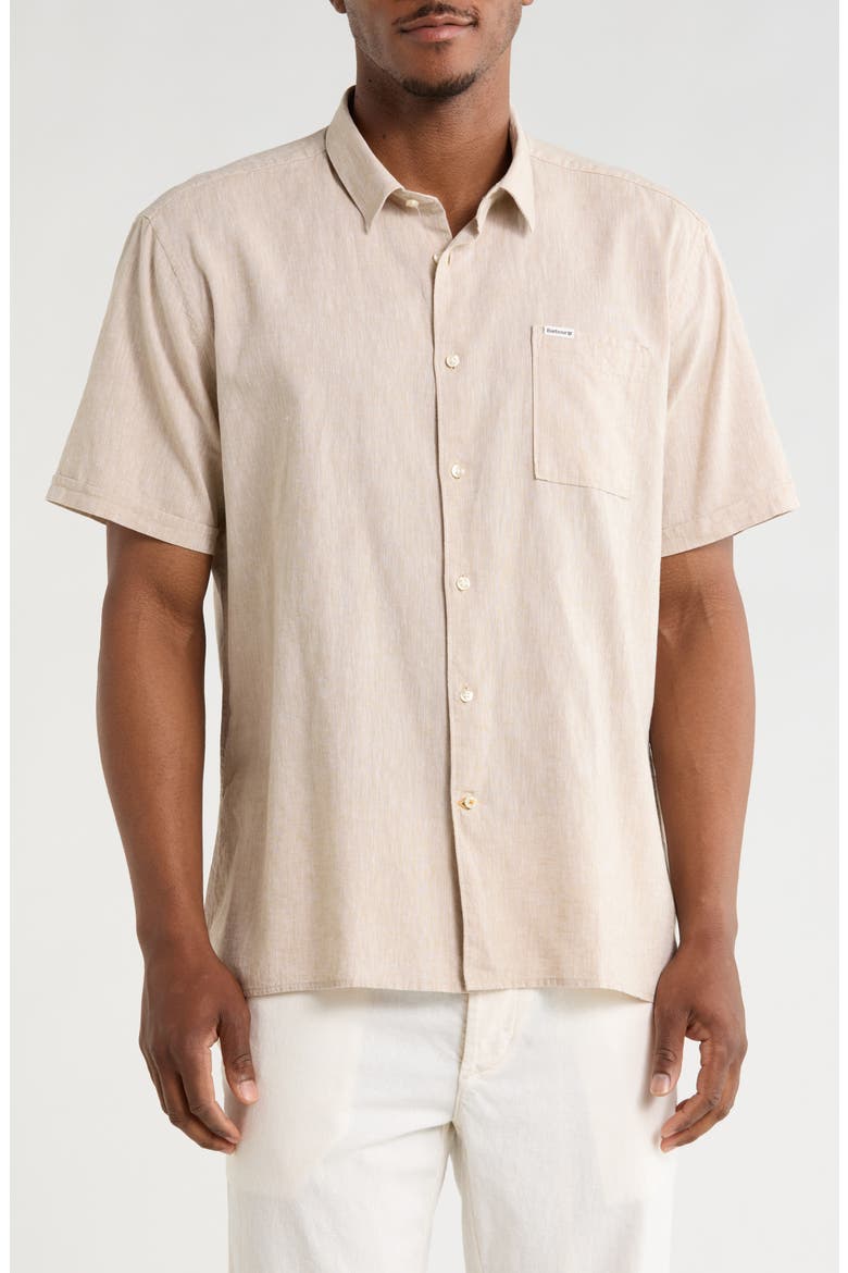Nelson Linen & Cotton Button-Up Shirt, Main, color, STONE