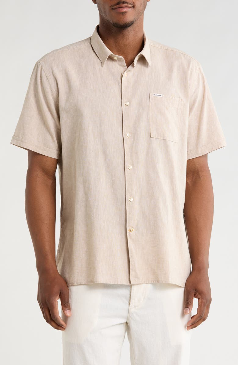 Barbour Nelson Linen & Cotton Button-Up Shirt, Main, color, Stone