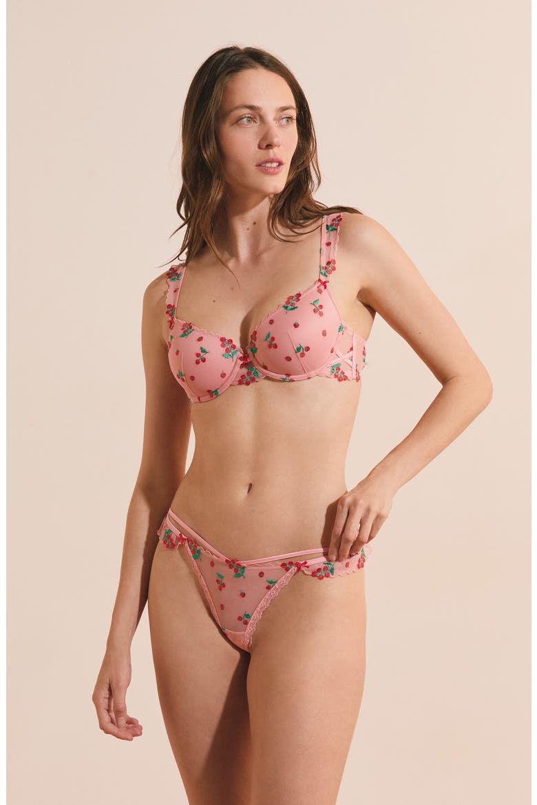 Tomato Love Embroidered Ruffle String Thong, Alternate, color, MULTICOLORE