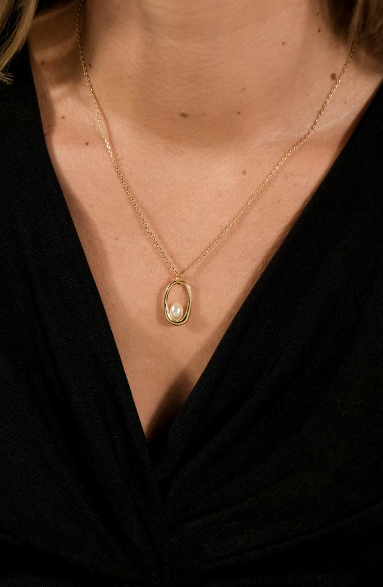 Sterling Forever Vera Faux Pearl Centered Pendant Necklace, Alternate, color, 