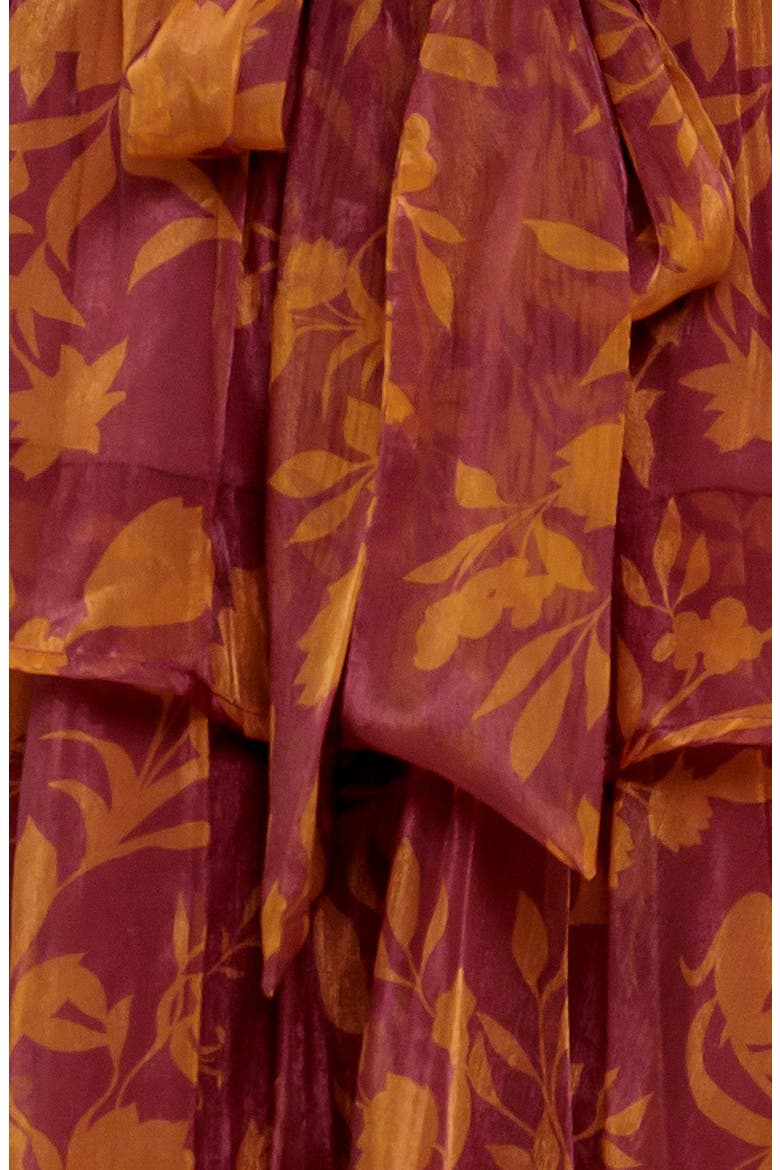 Floral Off the Shoulder Long Sleeve Minidress, Alternate, color, MAROON