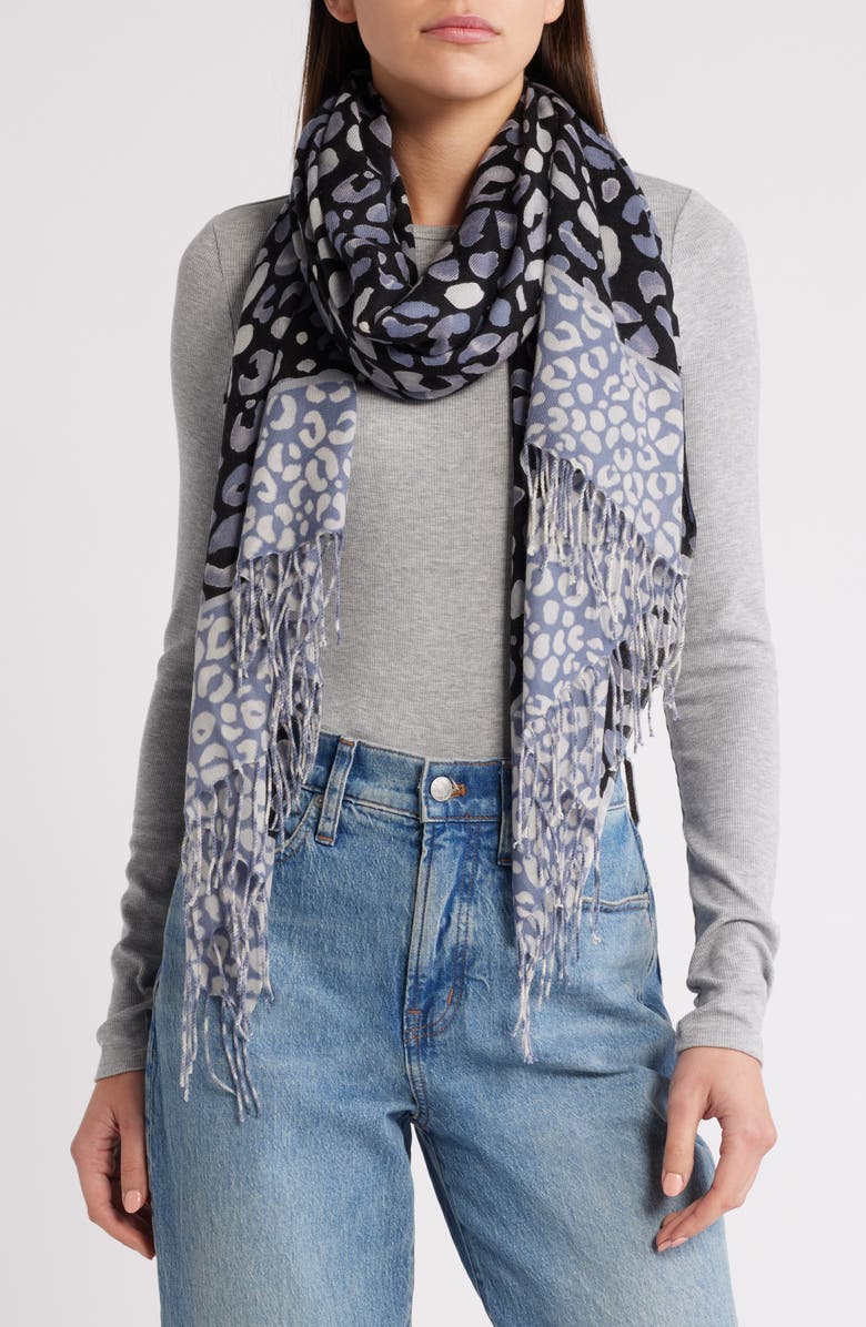 Nordstrom Tissue Print Wool & Cashmere Wrap Scarf, Main, color, Black- Grey Leopard Haze