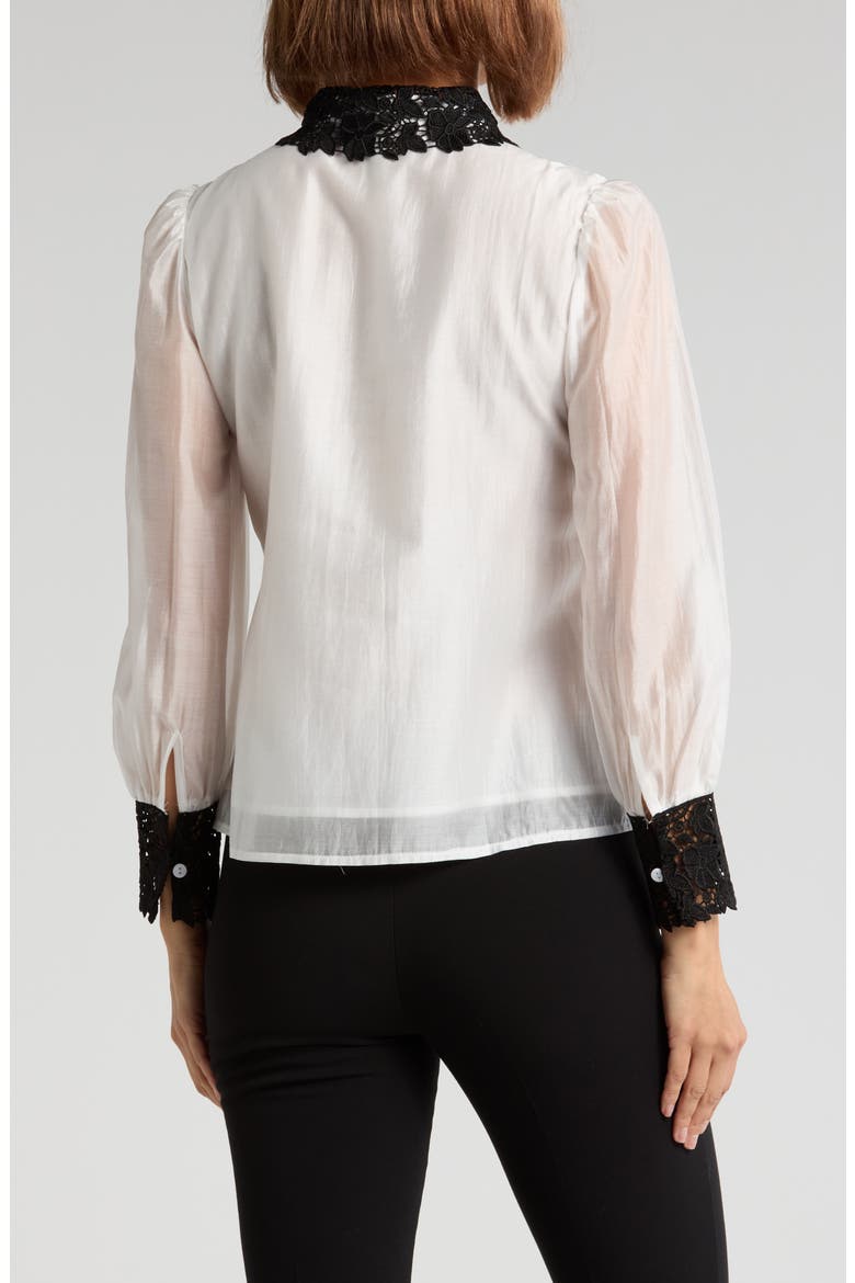 Jaycee Lace Collar Button-Up Shirt, Alternate, color, ANTIQUE WHITE/ BLACK