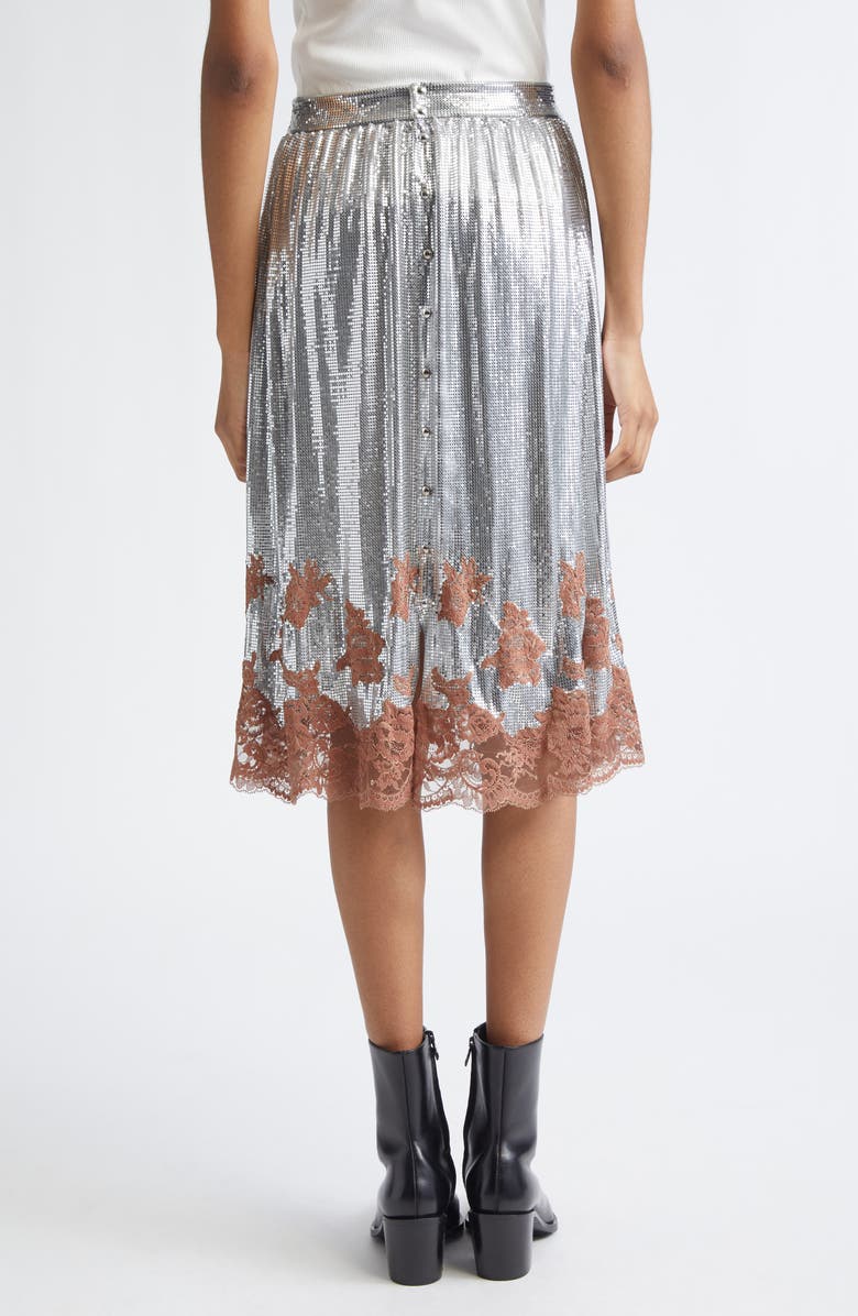 Rabanne Lace Trim Metallic Mesh Skirt, Alternate, color, 