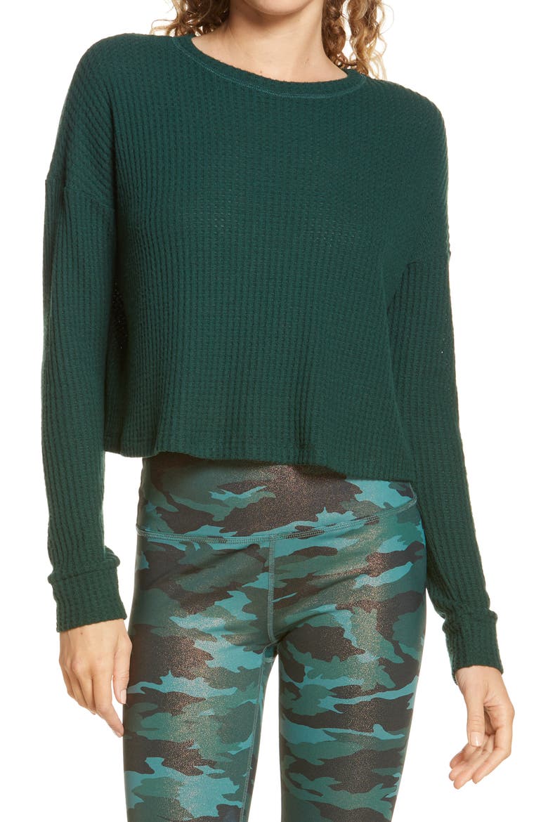 Brushed Up Crop Pullover, Main, color, FOREST GREEN