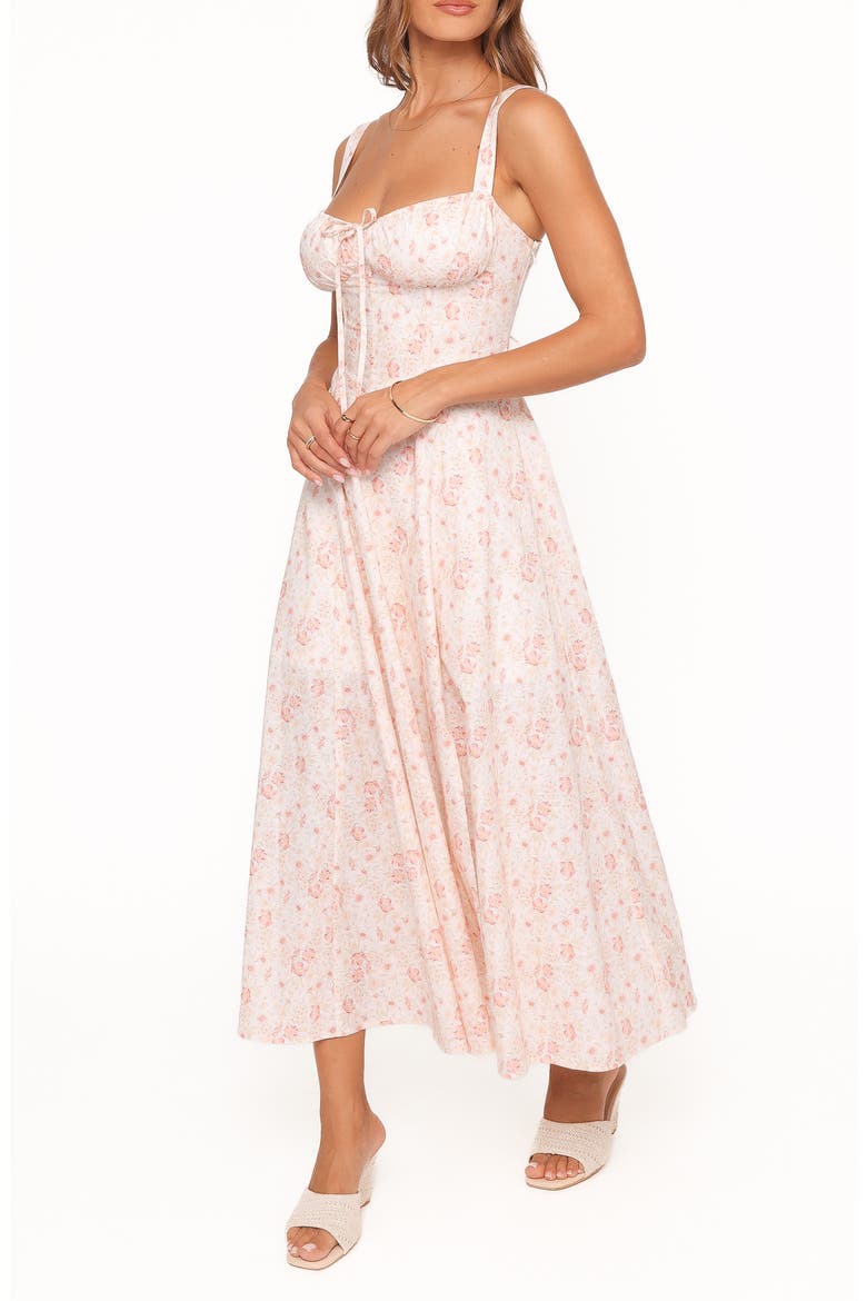 Wisteria Floral Linen & Cotton Midi Dress, Alternate, color, PEACH DITSY FLORAL