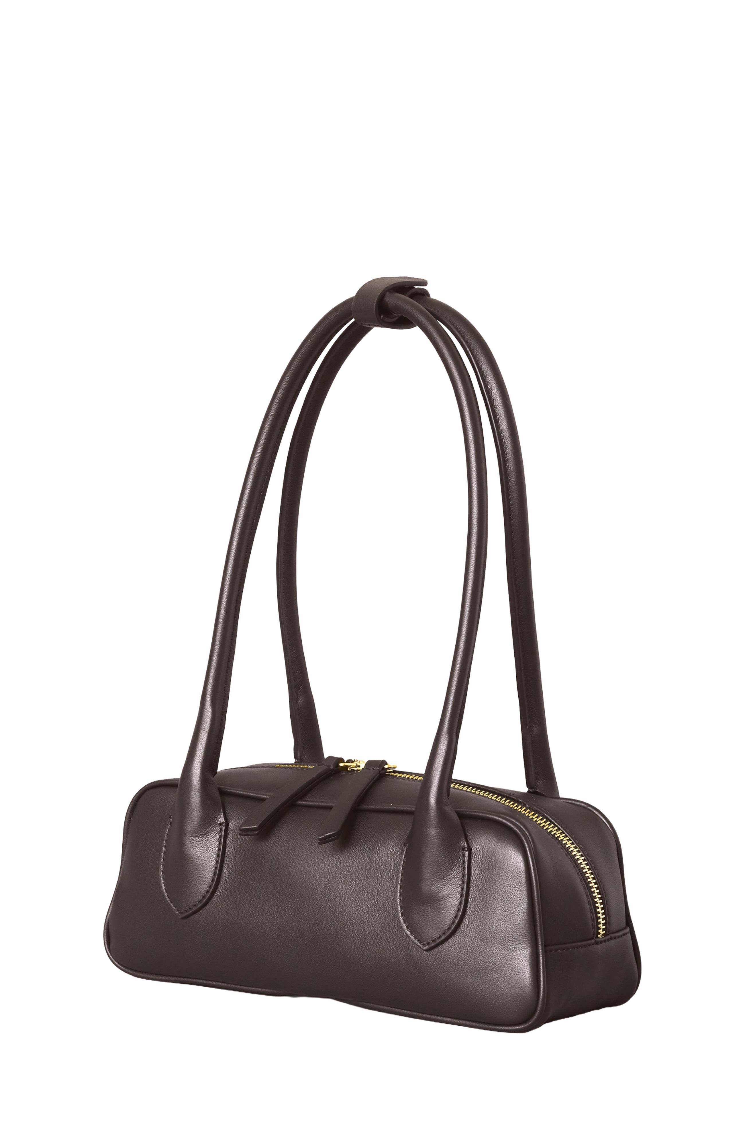 Mini La Strada Leather East West Bag, Alternate, color, Chocolate/Gold