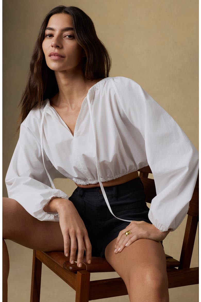Nera Coastal Poplin Long Sleeve Crop Top, Alternate, color, WHITE