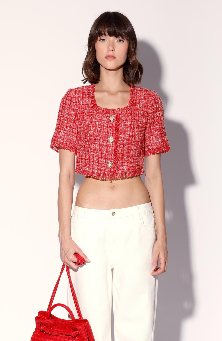 Walter Baker Rita Tweed Top, Main, color, Cherry Tweed