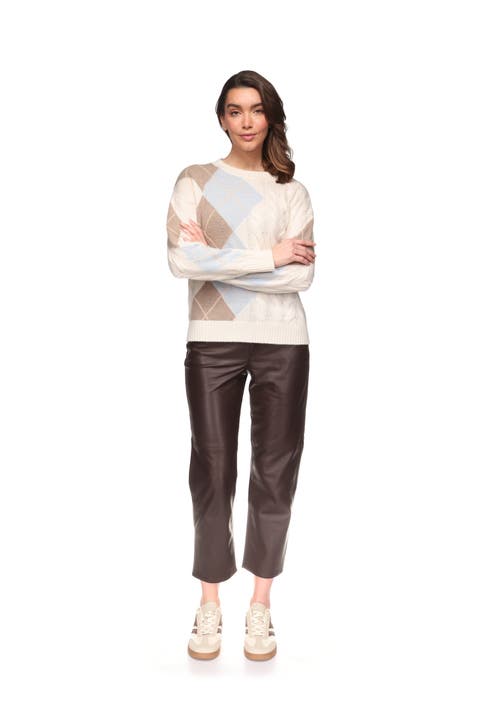 100% Cashmere Argyle Cable Crew Sweater