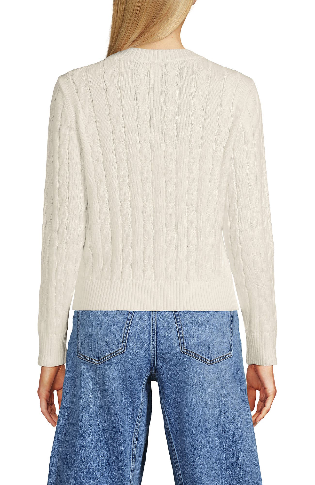 Lands' End Cotton Cable Drifter Crewneck Sweater (Women) | Nordstrom