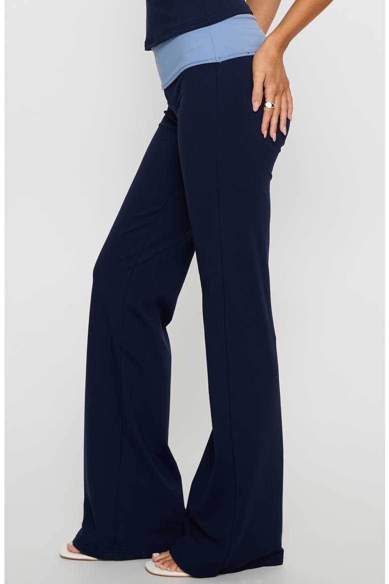 Kobee Contrast Waist Flare Jersey Pants, Alternate, color, NAVY / LIGHT BLUE